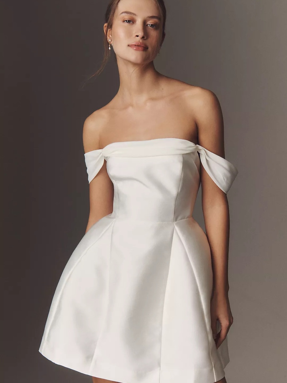 Anthropologie Off-Shoulder White Satin Mini Dress
